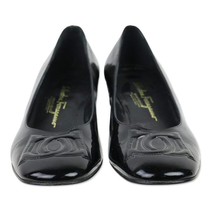 Salvatore Ferragamo Patent Leather Gancini Logo Pumps