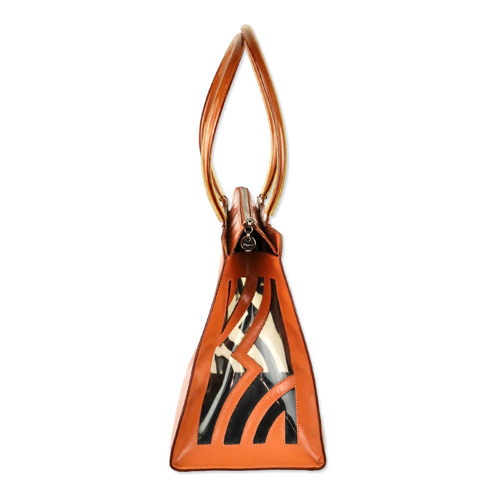 Salvatore Ferragamo Peach Orange Patent Leather and PVC Top Handle Bag