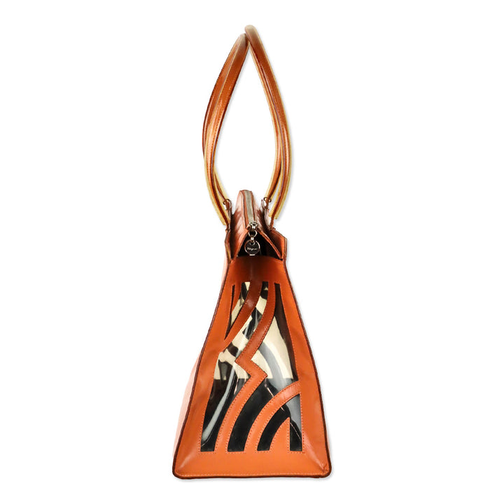 Salvatore Ferragamo Peach Orange Patent Leather and PVC Top Handle Bag