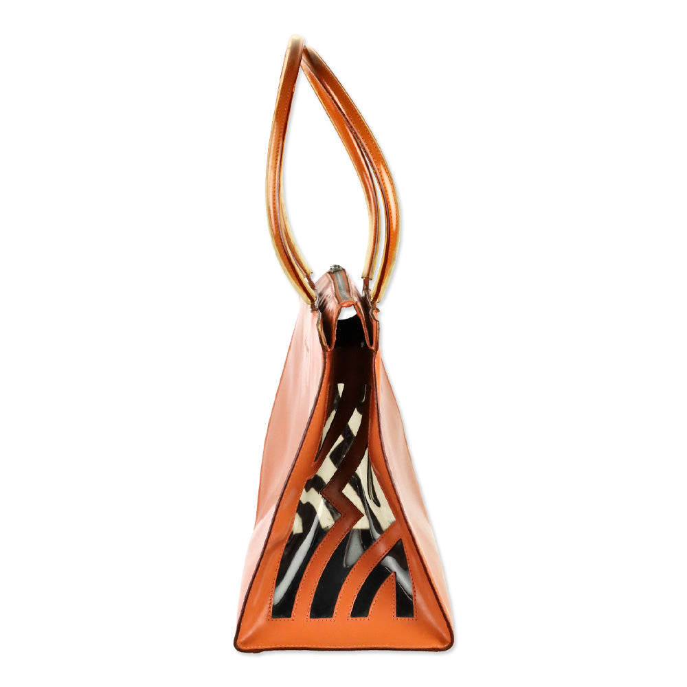 Salvatore Ferragamo Peach Orange Patent Leather and PVC Top Handle Bag