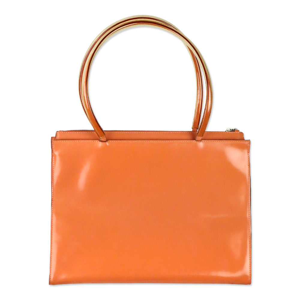 Salvatore Ferragamo Peach Orange Patent Leather and PVC Top Handle Bag