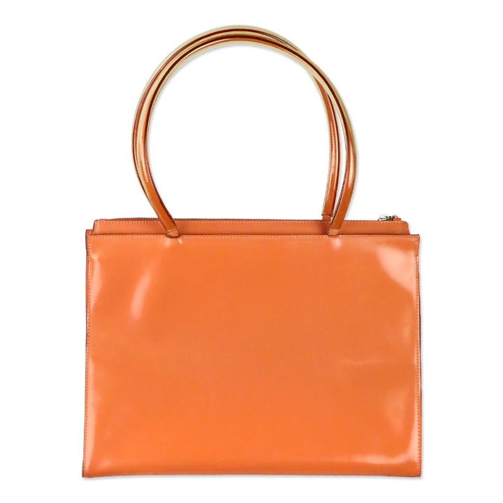 Salvatore Ferragamo Peach Orange Patent Leather and PVC Top Handle Bag