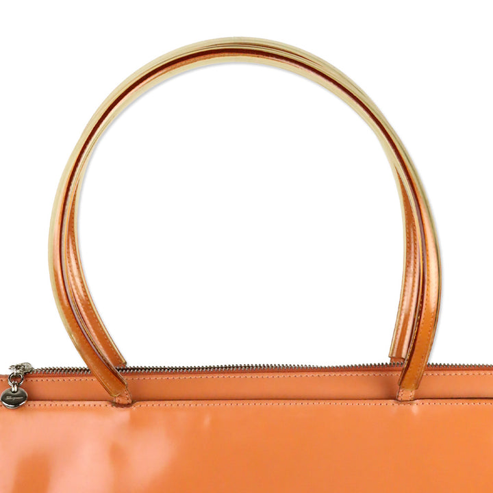 Salvatore Ferragamo Peach Orange Patent Leather and PVC Top Handle Bag