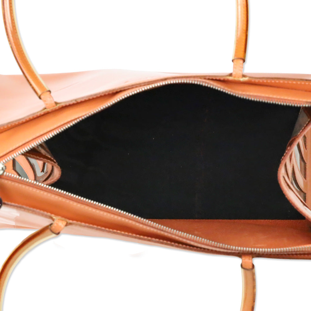 Salvatore Ferragamo Peach Orange Patent Leather and PVC Top Handle Bag