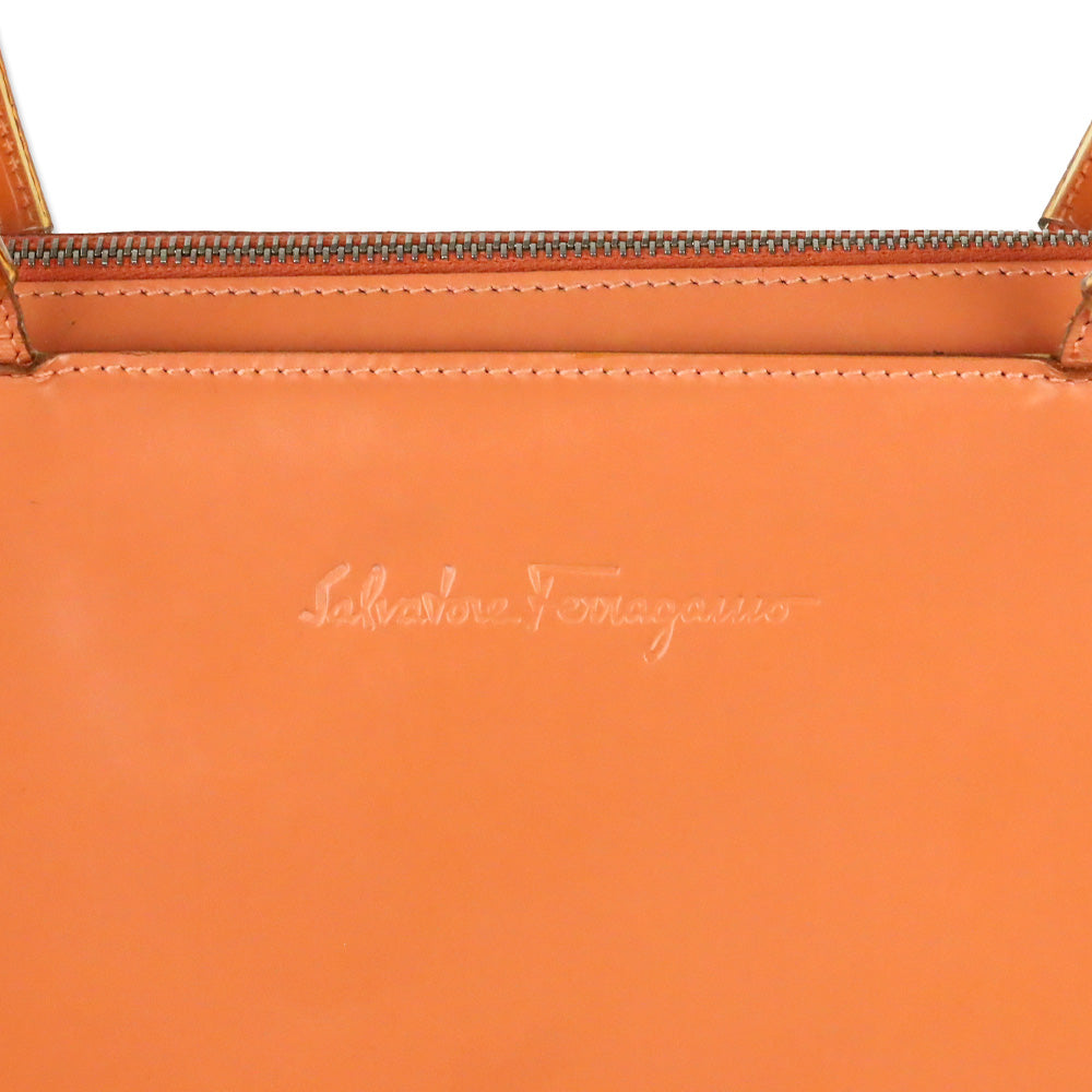 Salvatore Ferragamo Peach Orange Patent Leather and PVC Top Handle Bag