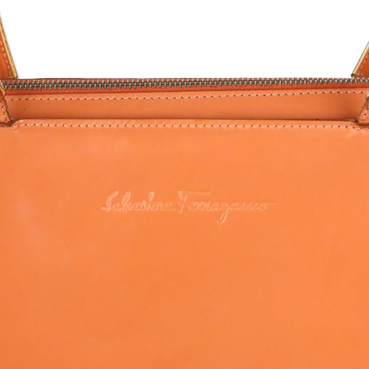 Salvatore Ferragamo Peach Orange Patent Leather and PVC Top Handle Bag
