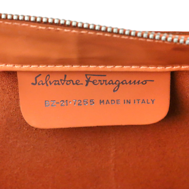 Salvatore Ferragamo Peach Orange Patent Leather and PVC Top Handle Bag