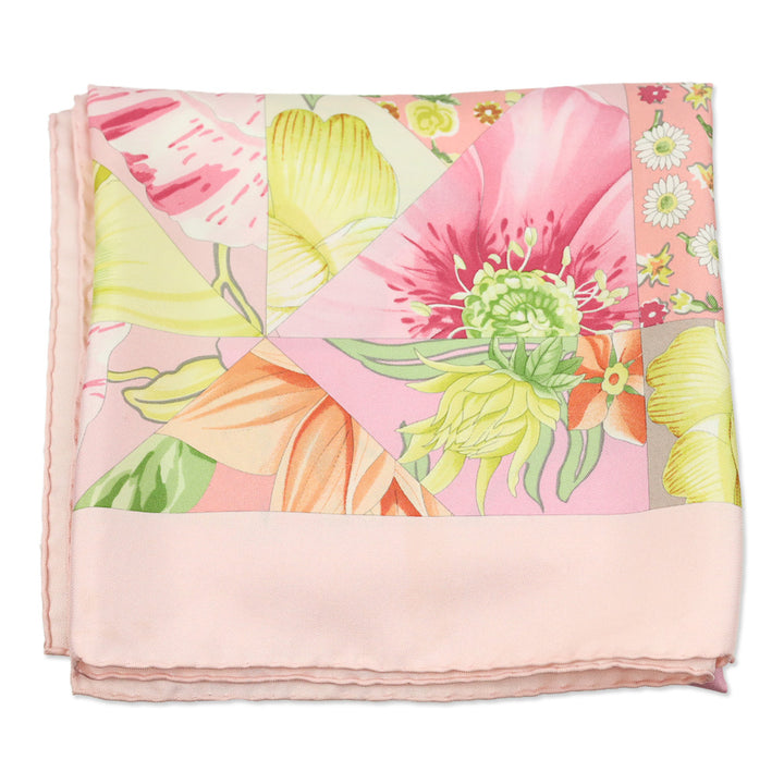 Salvatore Ferragamo Pink Floral Geometric Print Silk Scarf