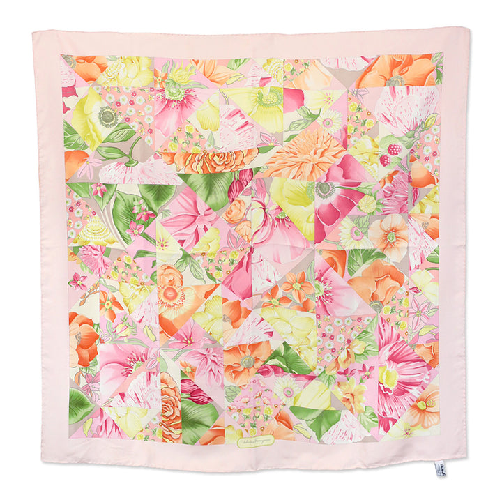 Salvatore Ferragamo Pink Floral Geometric Print Silk Scarf