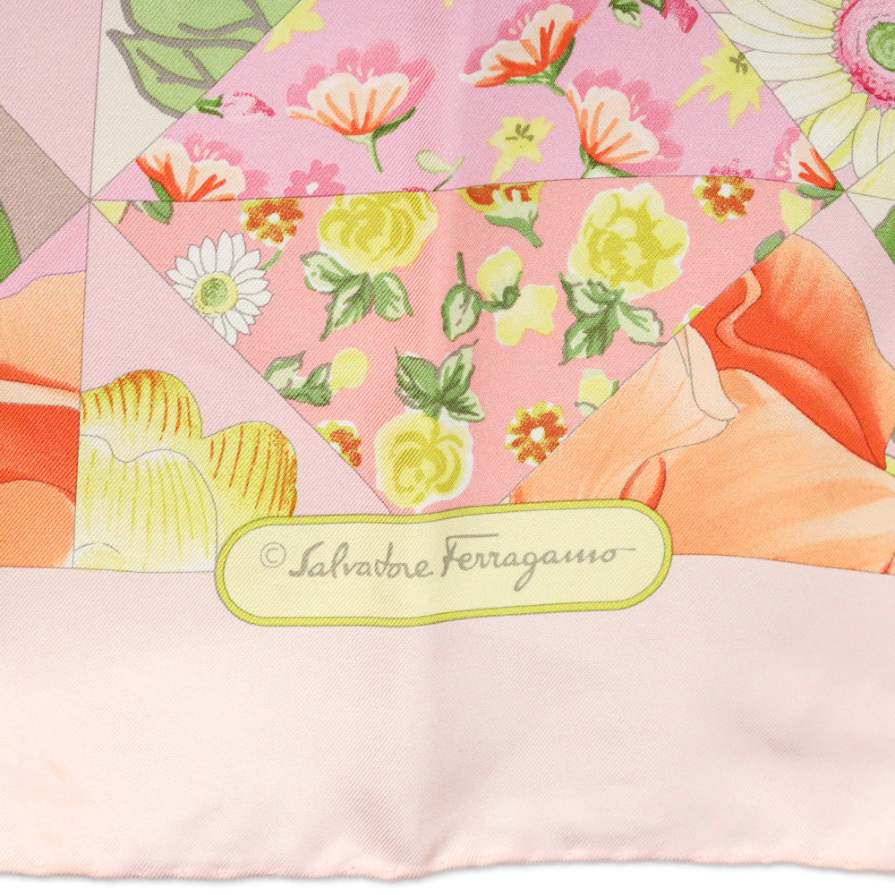 Salvatore Ferragamo Pink Floral Geometric Print Silk Scarf