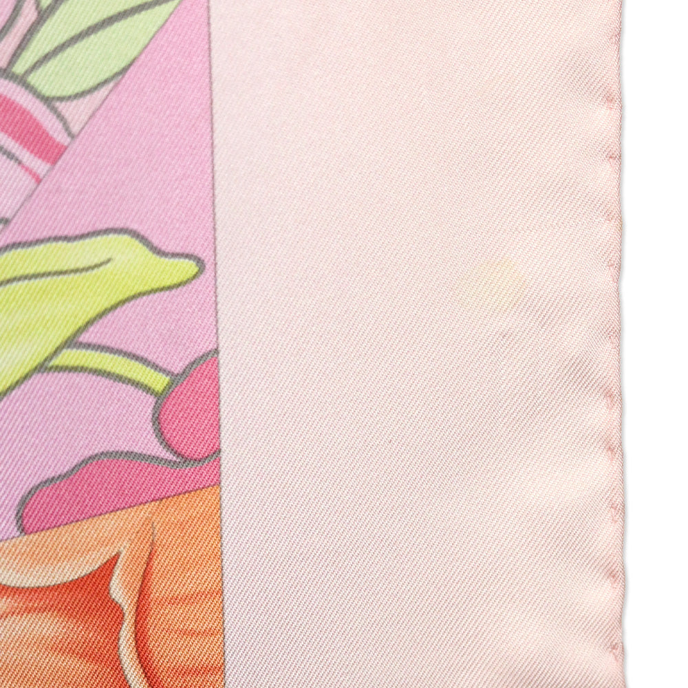 Salvatore Ferragamo Pink Floral Geometric Print Silk Scarf