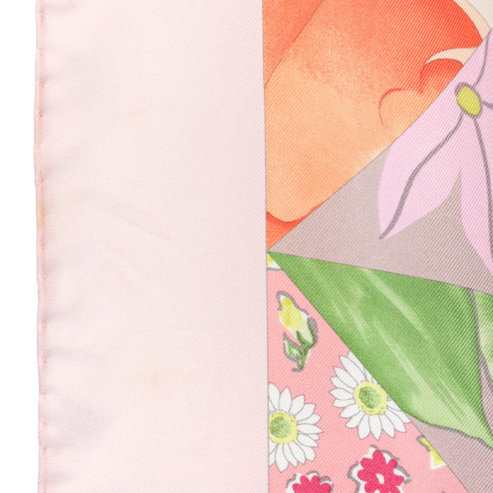 Salvatore Ferragamo Pink Floral Geometric Print Silk Scarf