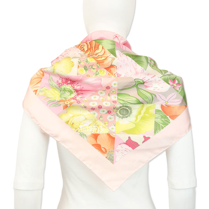 Salvatore Ferragamo Pink Floral Geometric Print Silk Scarf