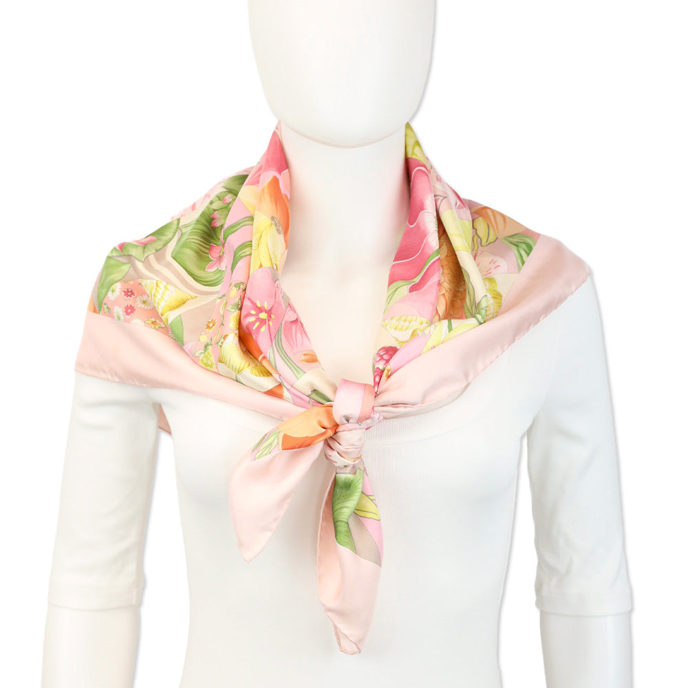 Salvatore Ferragamo Pink Floral Geometric Print Silk Scarf