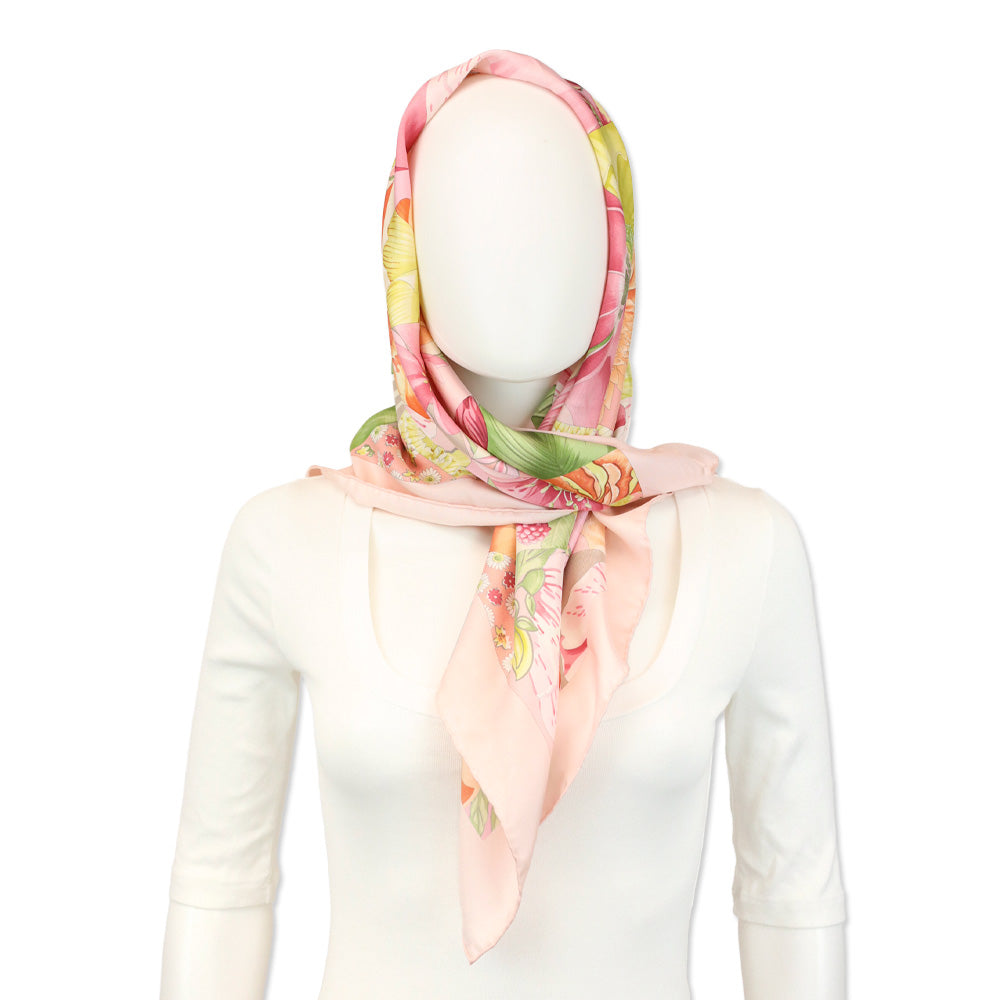Salvatore Ferragamo Pink Floral Geometric Print Silk Scarf