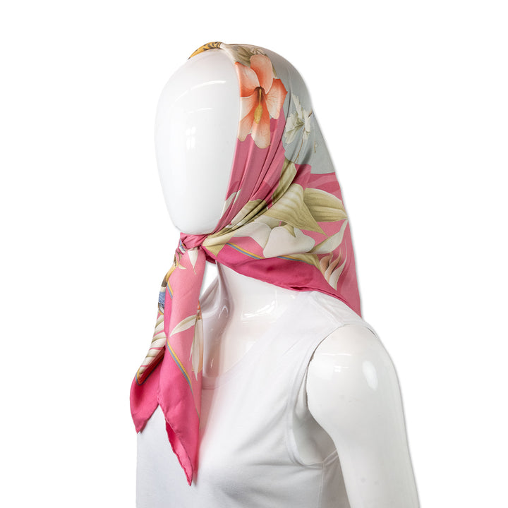 Salvatore Ferragamo Pink Sleeping Tiger Silk Scarf