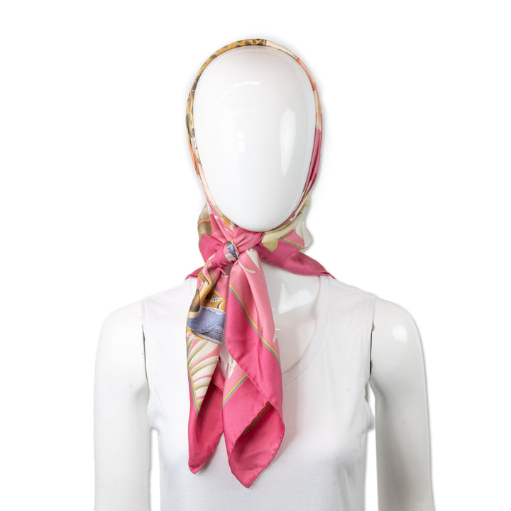 Salvatore Ferragamo Pink Sleeping Tiger Silk Scarf