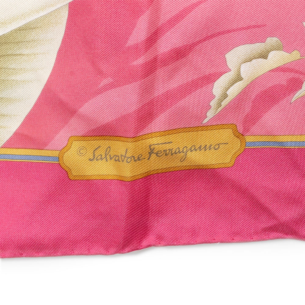 Salvatore Ferragamo Pink Sleeping Tiger Silk Scarf