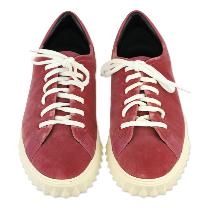Salvatore Ferragamo Pink Velvet Cube Low Top Sneakers