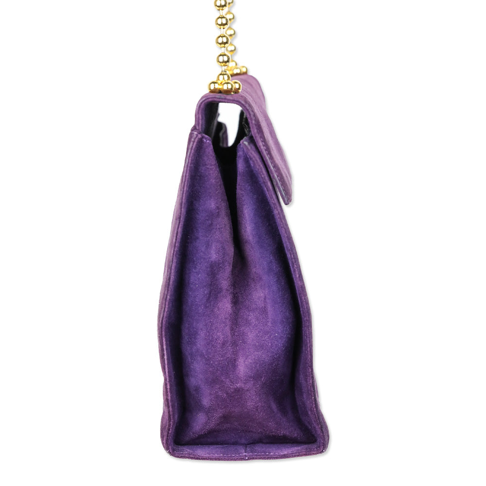 Salvatore Ferragamo Purple Suede Flap Crossbody Bad with Gold Ball Link Chain Strap