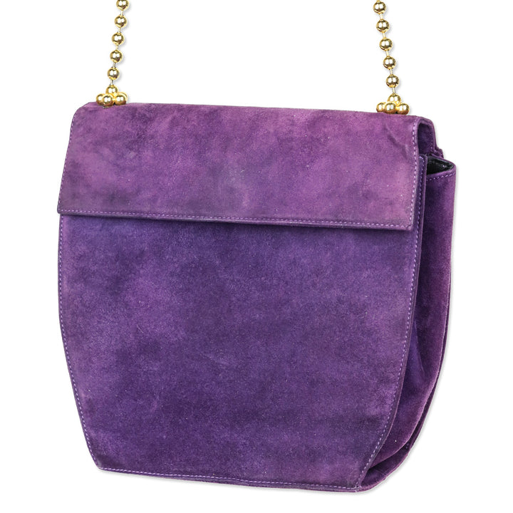 Salvatore Ferragamo Purple Suede Flap Crossbody Bad with Gold Ball Link Chain Strap