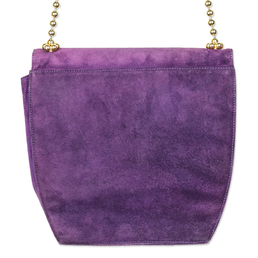 Salvatore Ferragamo Purple Suede Flap Crossbody Bad with Gold Ball Link Chain Strap