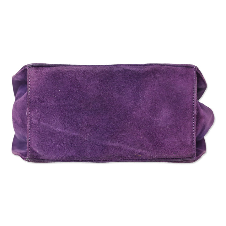 Salvatore Ferragamo Purple Suede Flap Crossbody Bad with Gold Ball Link Chain Strap