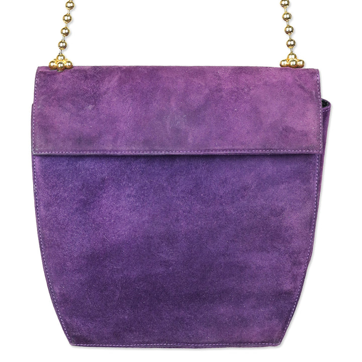 Salvatore Ferragamo Purple Suede Flap Crossbody Bad with Gold Ball Link Chain Strap