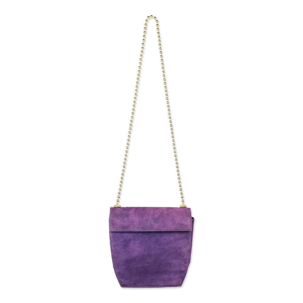 Salvatore Ferragamo Purple Suede Flap Crossbody Bad with Gold Ball Link Chain Strap