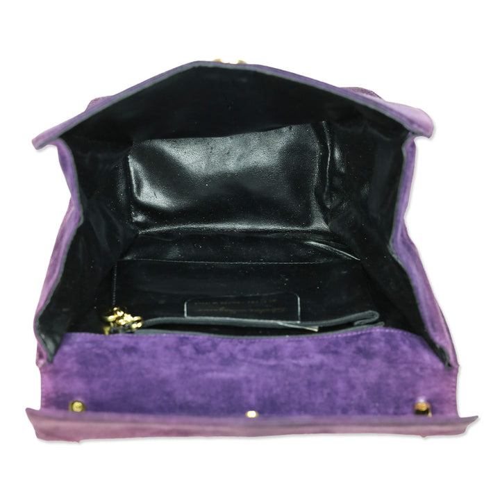 Salvatore Ferragamo Purple Suede Flap Crossbody Bad with Gold Ball Link Chain Strap