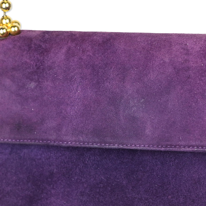Salvatore Ferragamo Purple Suede Flap Crossbody Bad with Gold Ball Link Chain Strap