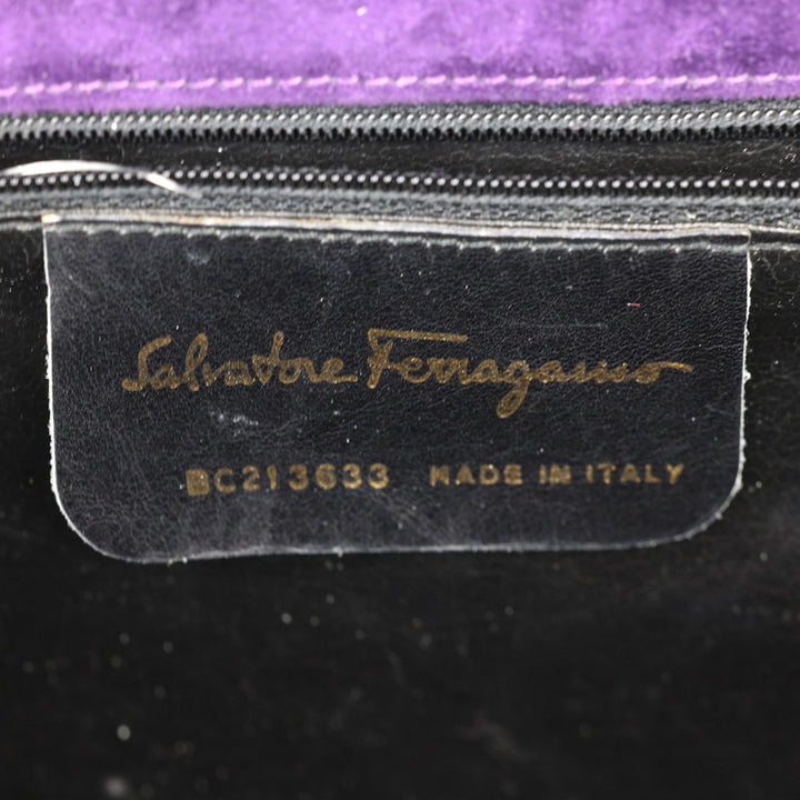 Salvatore Ferragamo Purple Suede Flap Crossbody Bad with Gold Ball Link Chain Strap