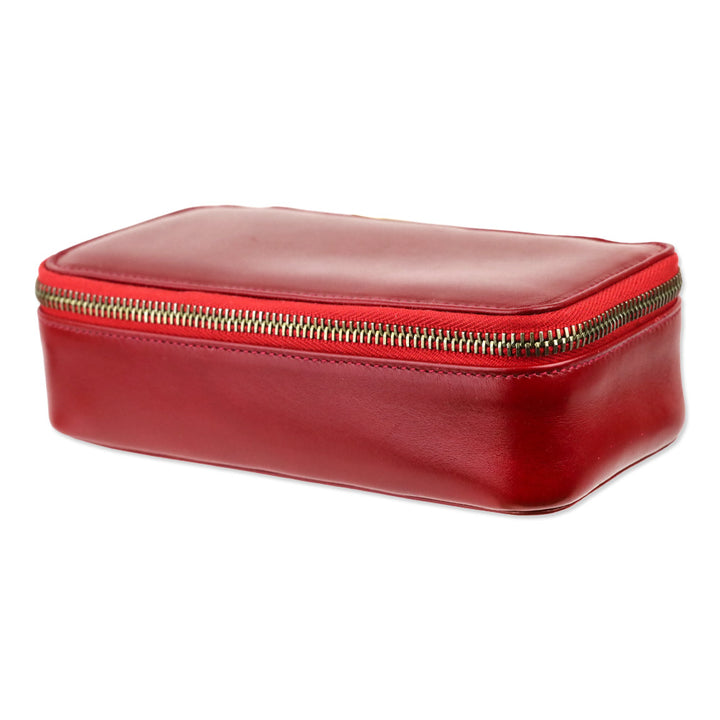 Salvatore Ferragamo Red Leather Gancini Zip Cosmetic Case