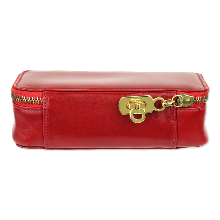 Salvatore Ferragamo Red Leather Gancini Zip Cosmetic Case