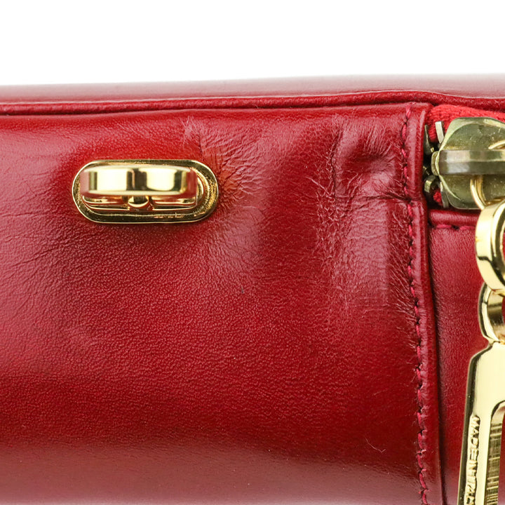 Salvatore Ferragamo Red Leather Gancini Zip Cosmetic Case