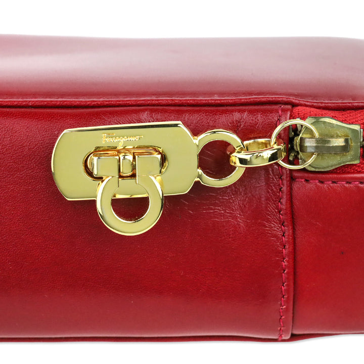 Salvatore Ferragamo Red Leather Gancini Zip Cosmetic Case