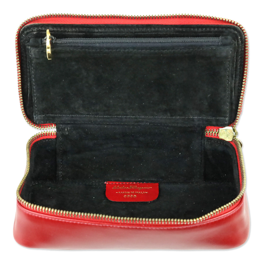 Salvatore Ferragamo Red Leather Gancini Zip Cosmetic Case