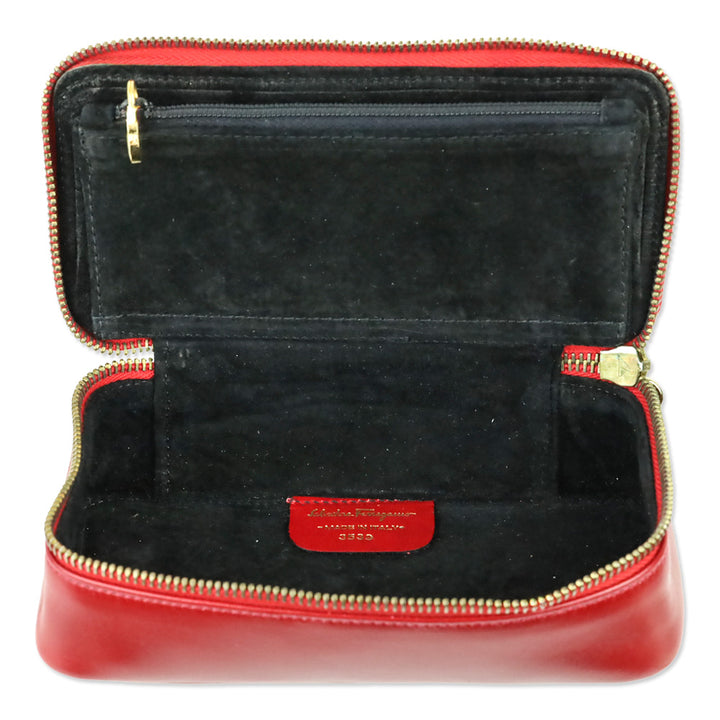Salvatore Ferragamo Red Leather Gancini Zip Cosmetic Case