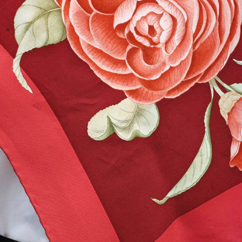 Salvatore Ferragamo Red Multi Floral Motif Silk Scarf