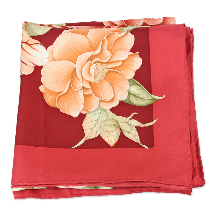 Salvatore Ferragamo Red Multi Floral Motif Silk Scarf