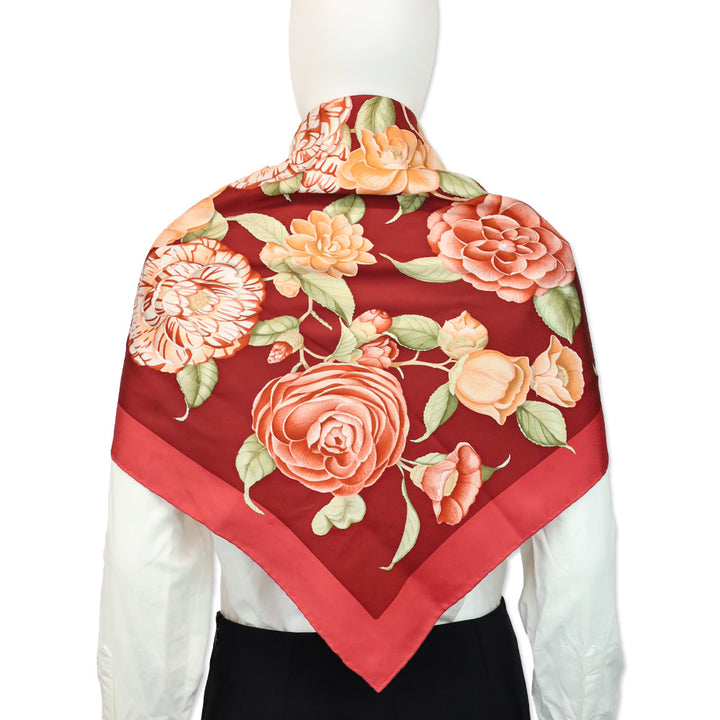 Salvatore Ferragamo Red Multi Floral Motif Silk Scarf
