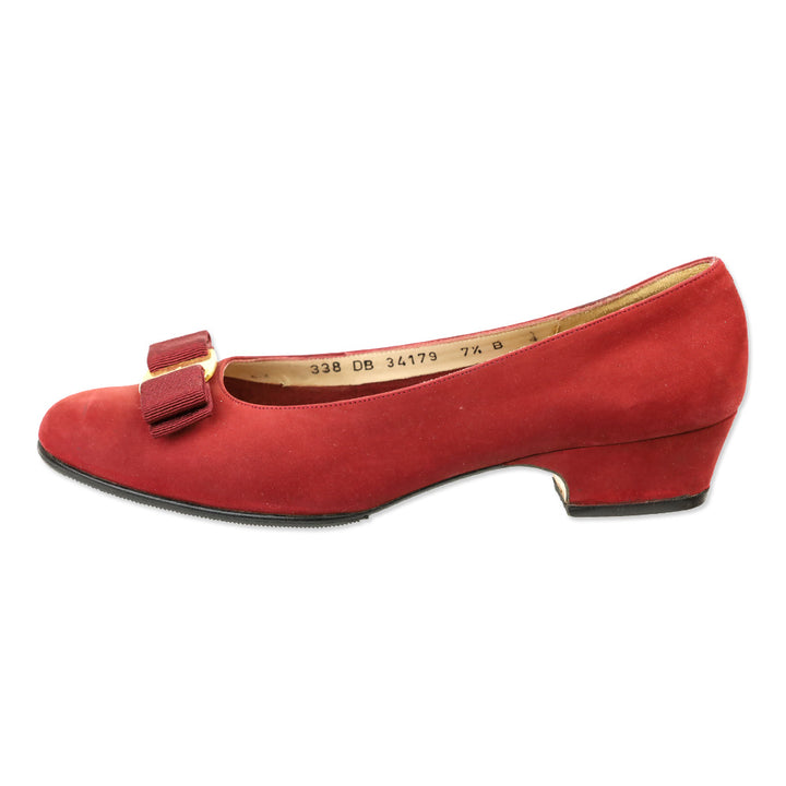 Salvatore Ferragamo Red Suede Vara Bow Pump