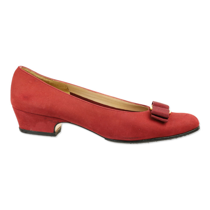 Salvatore Ferragamo Red Suede Vara Bow Pump