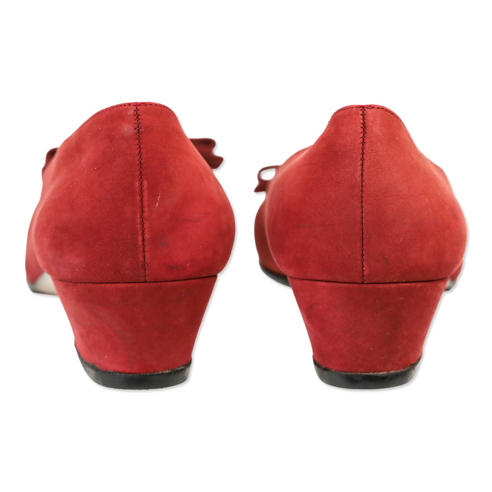Salvatore Ferragamo Red Suede Vara Bow Pump