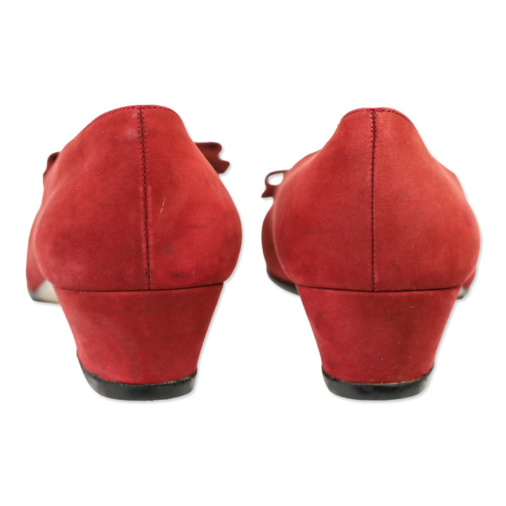Salvatore Ferragamo Red Suede Vara Bow Pump