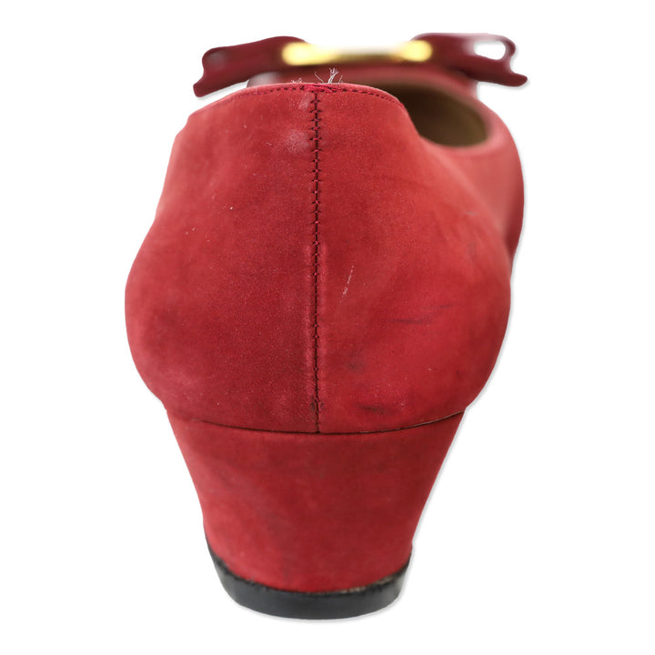 Salvatore Ferragamo Red Suede Vara Bow Pump