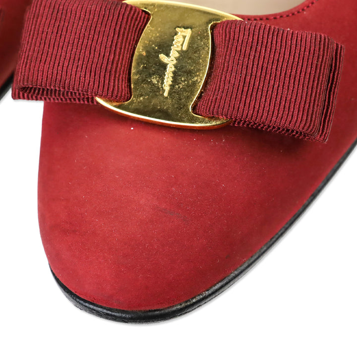 Salvatore Ferragamo Red Suede Vara Bow Pump