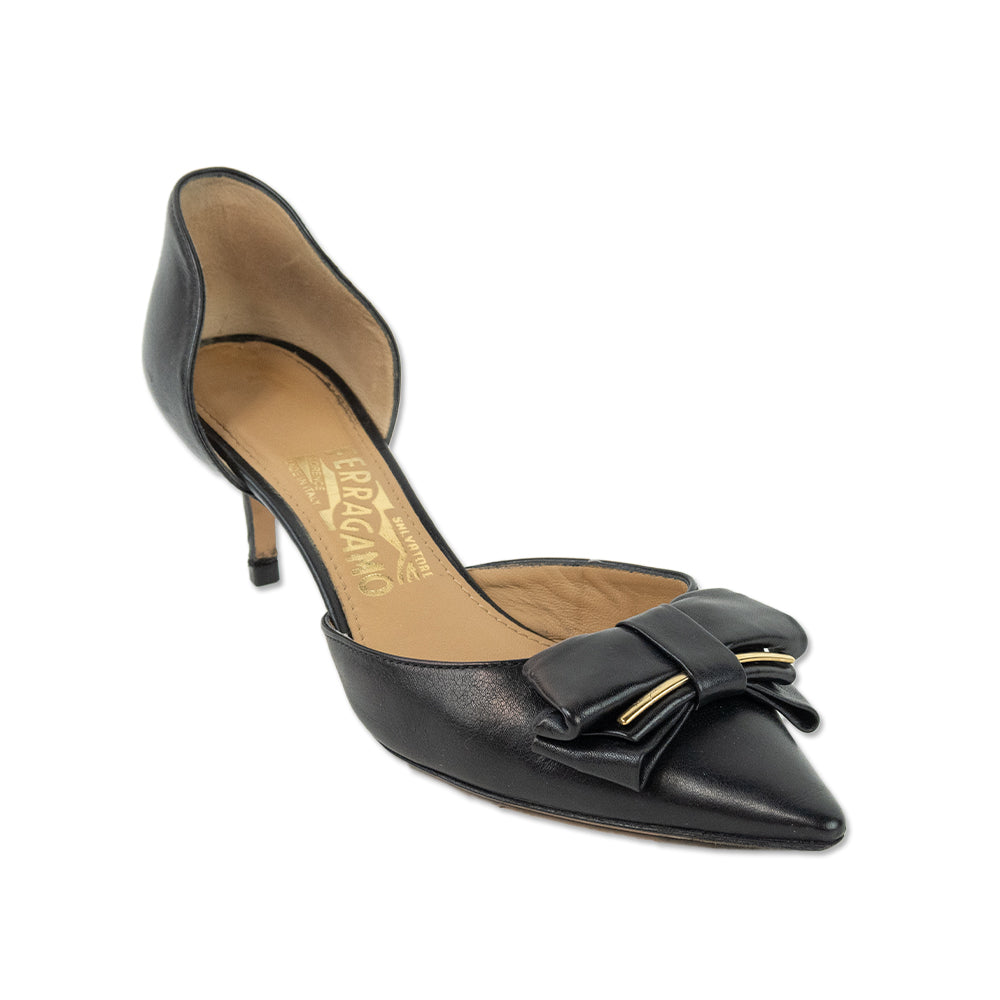 Salvatore Ferragamo Rietta Black Leather D’Orsay Pumps