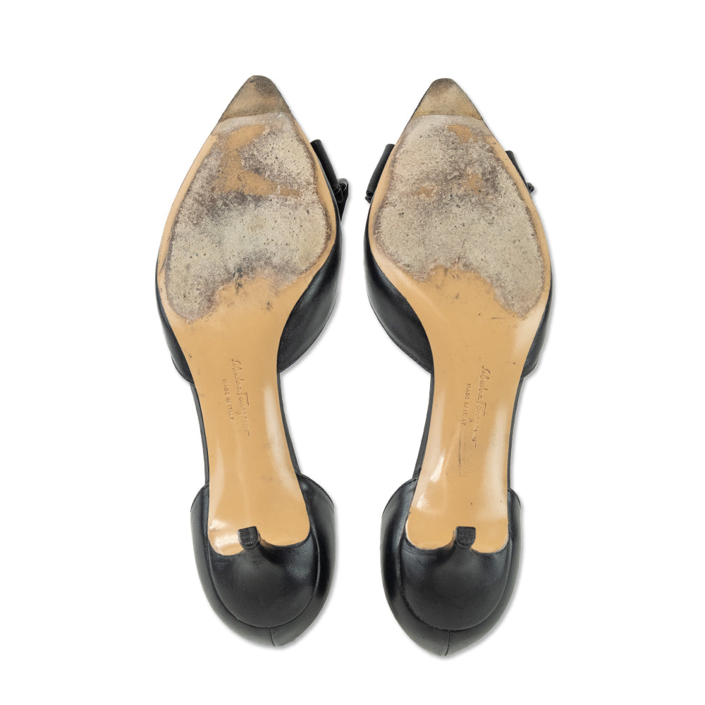 Salvatore Ferragamo Rietta Black Leather D’Orsay Pumps