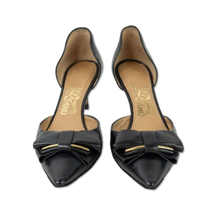 Salvatore Ferragamo Rietta Black Leather D’Orsay Pumps